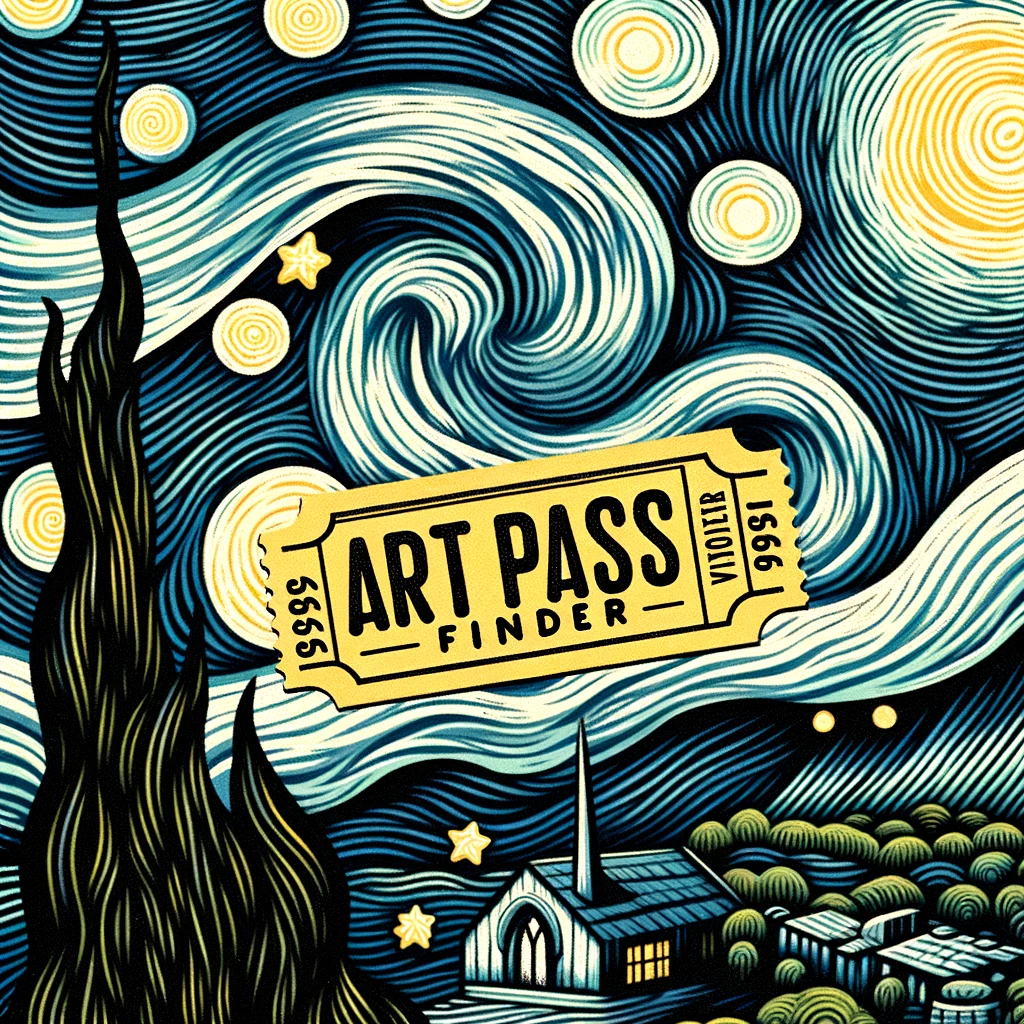 DALL·E 2023-10-21 18.49.34 - Illustration of a swirling starry night sky, reminiscent of Van Gogh's 'Starry Night', with a golden ticket superimposed over it. Above the scene, 'Ar